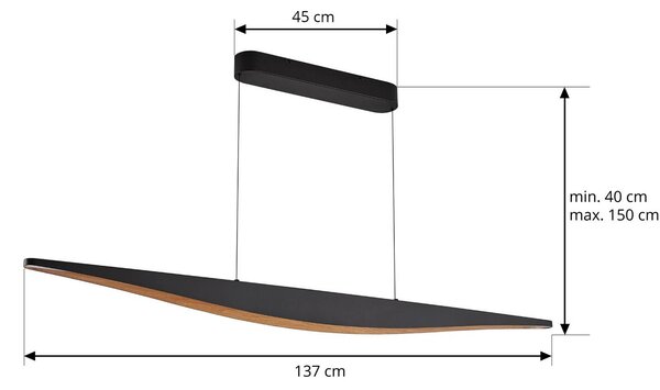 Lucande LED függő világítás Clavit, fekete, 140 cm, dimmelhető, dimmelhető, Fekete, Nappali / Étkező, fém, Modern