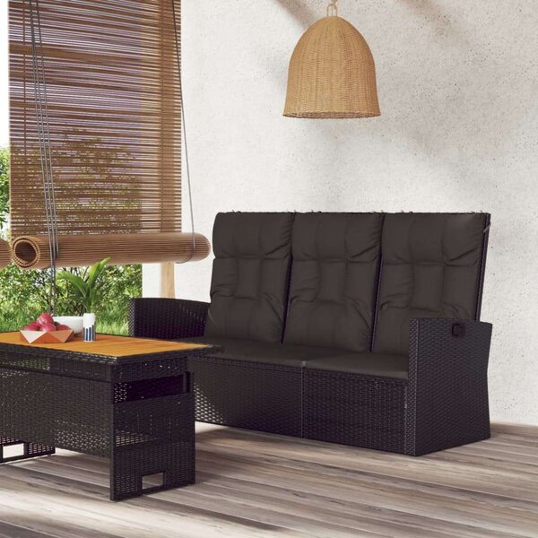 VidaXL fekete polyrattan dönthető kerti pad párnával 173 cm