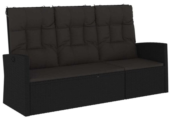 VidaXL fekete polyrattan dönthető kerti pad párnával 173 cm