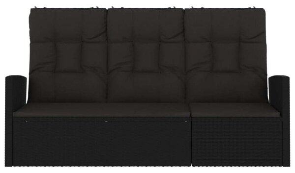 VidaXL fekete polyrattan dönthető kerti pad párnával 173 cm