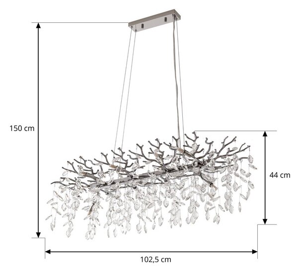 Lucande Bellora lógó világítás, 101 cm, rozsdamentes acél, kristály, dimmelhető, Króm / ezüst, Nappali / Étkező, Kristály, Modern