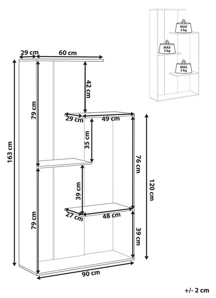 Háromszintes könyvespolc KAHNTAH 163 cm Világosbarna
