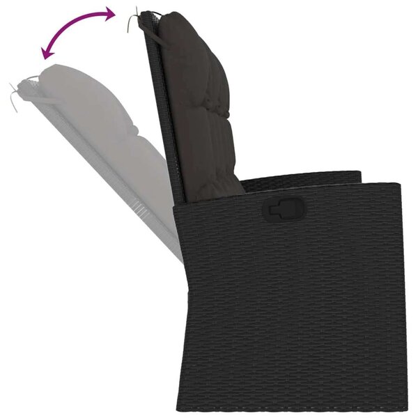 VidaXL fekete polyrattan dönthető kerti pad párnával 173 cm