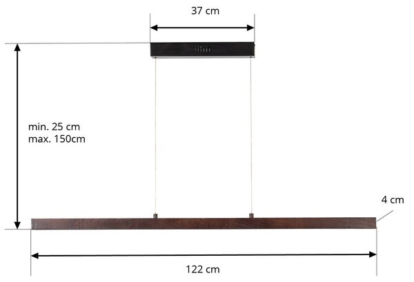 Lucande Nihalo LED lógó lámpa, diófa, 122 cm, dimmelhető, CCT, dimmelhető, Sötét fa, Nappali / Étkező, Fa, Vidéki otthon / Rusztikus