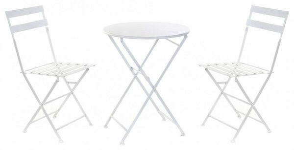 Asztal, szett, 3db-os, fém, 60x60x70, összecsukható, fehér