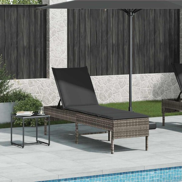 VidaXL szürke polyrattan napozóágy párnával 55x200x44 cm