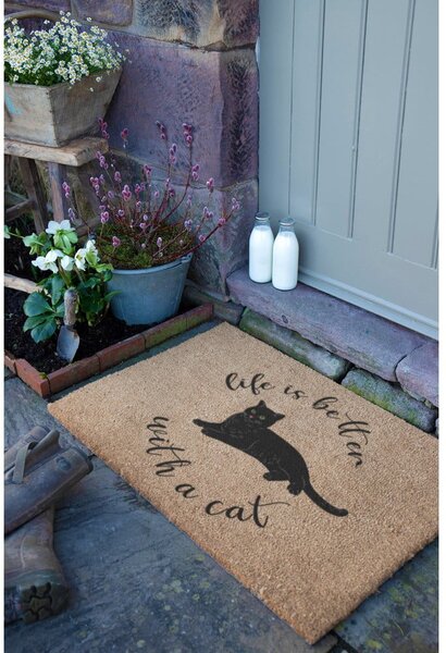 Kókuszrost lábtörlő 40x60 cm Life Is Better With a Cat – Artsy Doormats