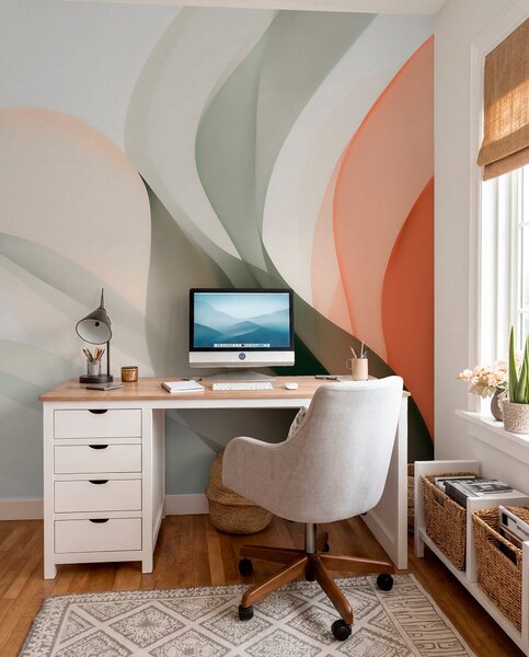 Fotótapéta Absztrakt pasztell hullámok narancssárga és zöld árnyalatokban, Fotótapéta absztrakt, w09718 : Uwalls.hu