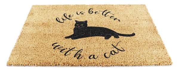 Kókuszrost lábtörlő 40x60 cm Life Is Better With a Cat – Artsy Doormats