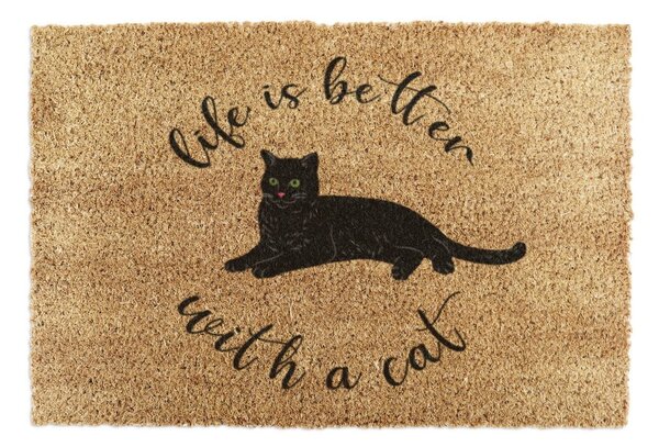 Kókuszrost lábtörlő 40x60 cm Life Is Better With a Cat – Artsy Doormats