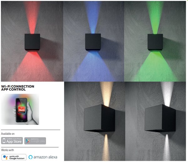 WINK aplikációval szabályozható színváltós led fali lámpa, 2x380lm - Smarter-90293