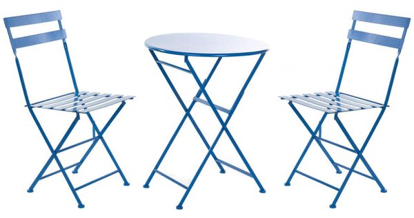 Asztal, szett, 3db-os, fém, 60x60x70, összecsukható, kék