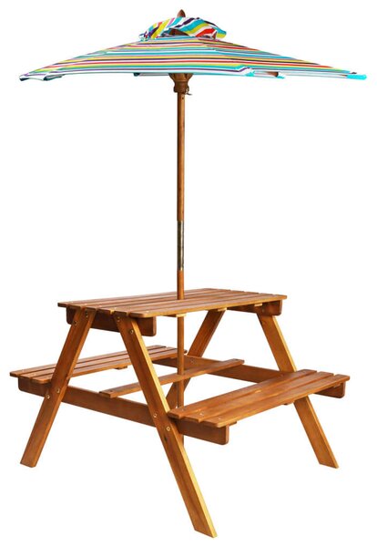 Tömör akácfa gyermek piknikasztal napernyővel 79x90x60 cm