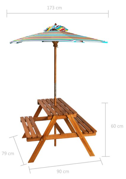 Tömör akácfa gyermek piknikasztal napernyővel 79x90x60 cm