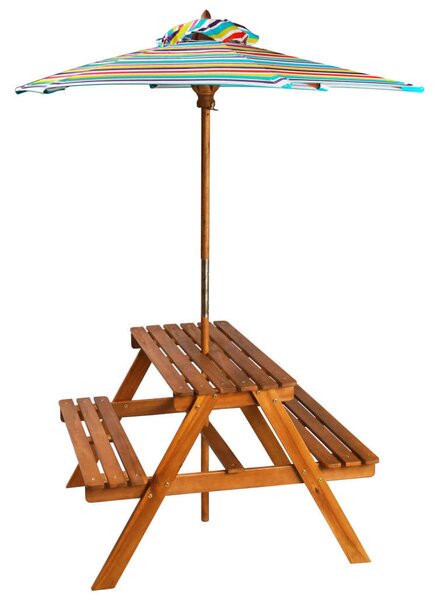 Tömör akácfa gyermek piknikasztal napernyővel 79x90x60 cm