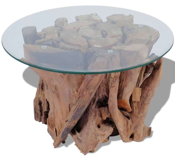 Tíkfából Készült Dohányzóasztal - Üveglap - 60cm