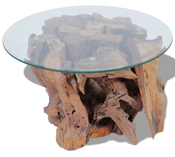 Tíkfából Készült Dohányzóasztal - Üveglap - 60cm