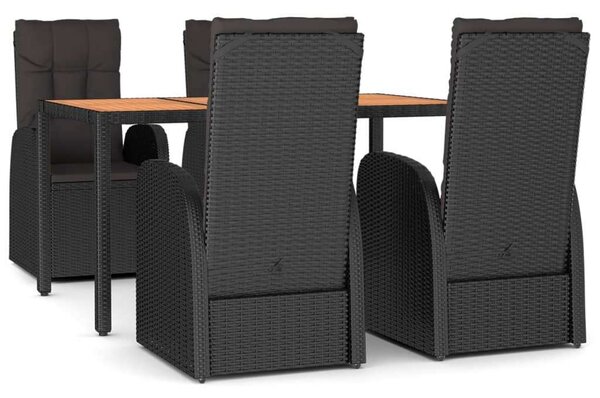 5 részes fekete polyrattan kerti étkezőgarnitúra párnákkal