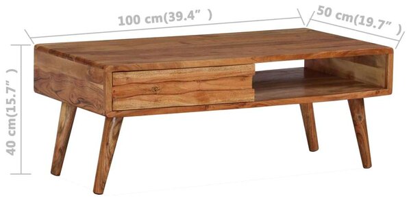 Akácfa Dohányzóasztal - Faragott Fiókkal - 100x50x40 cm