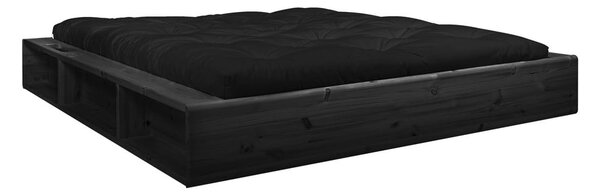 Ziggy fekete kétszemélyes tömörfa ágy tárolóhellyel és fekete Comfort futon matraccal, 140 x 200 cm - Karup Design