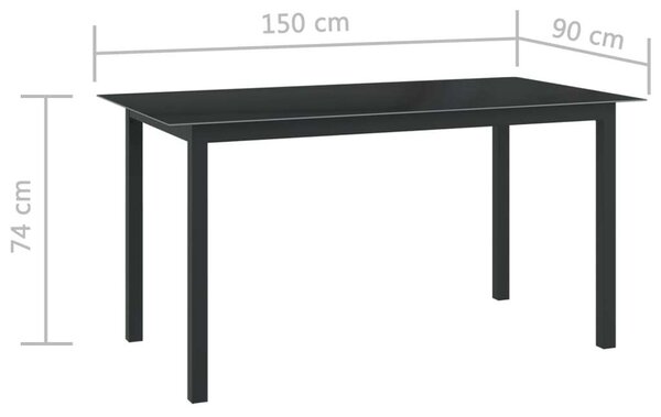 Modern Kerti Asztal - Alumínium Üveg - Fekete - 150x90 cm