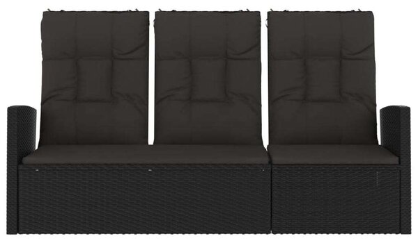 VidaXL fekete polyrattan dönthető kerti pad párnával 173 cm