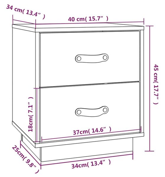 Fenyőfa Éjjeliszekrény Pár - 2 db - Fehér - 40x34x45 cm