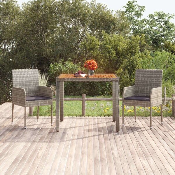 Kertasztal - Polyrattan - 90x90cm - Szürke