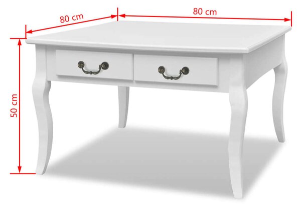 Fehér Dohányzóasztal 4 Fiókkal - 80x80 cm - MDF/Fenyőfa