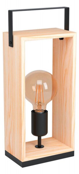 EGLO 43415 FAMBOROUGH Vintage asztali lámpa, E27-es foglalattal, MAX 1X40W teljesítménnyel, fekete, natúr / acél, fa lámpatest lámpatest, IP20-as védelemmel, zsinórkapcsolóval