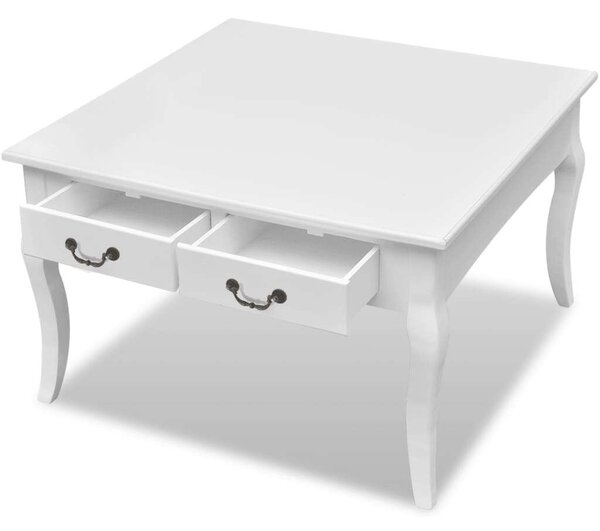 Fehér Dohányzóasztal 4 Fiókkal - 80x80 cm - MDF/Fenyőfa