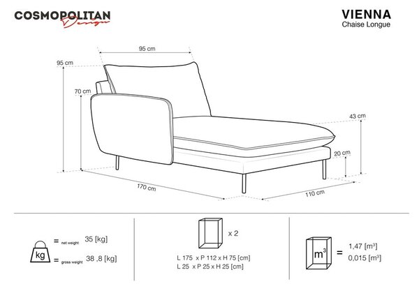 Vienna világosszürke heverő, bal oldali - Cosmopolitan Design