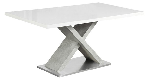 KONDELA Étkezőasztal, fehér magasfényű HG/beton, 160x90 cm, FARNEL
