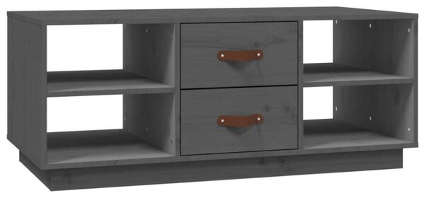 VIDAXL - Tömör Fenyőfa Dohányzóasztal Fiókkal - Szürke - 100x50x41 cm