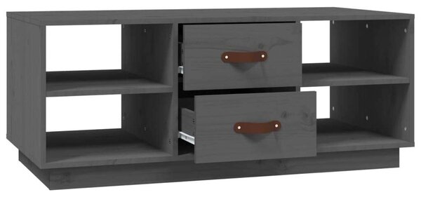 VIDAXL - Tömör Fenyőfa Dohányzóasztal Fiókkal - Szürke - 100x50x41 cm