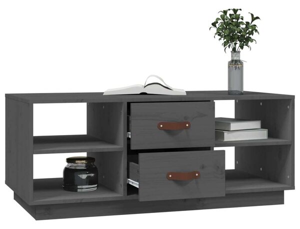 VIDAXL - Tömör Fenyőfa Dohányzóasztal Fiókkal - Szürke - 100x50x41 cm