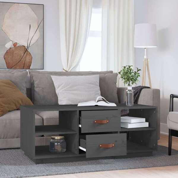 VIDAXL - Tömör Fenyőfa Dohányzóasztal Fiókkal - Szürke - 100x50x41 cm
