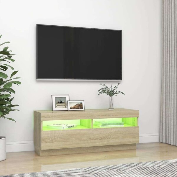 Sonoma tölgyszínű tv-szekrény led-lámpákkal 100 x 35 x 40 cm