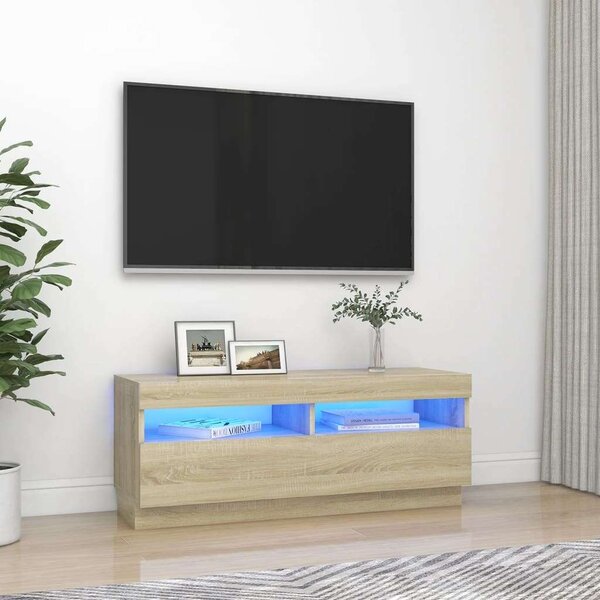 Sonoma tölgyszínű tv-szekrény led-lámpákkal 100 x 35 x 40 cm