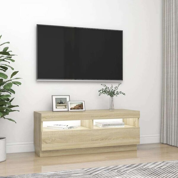 Sonoma tölgyszínű tv-szekrény led-lámpákkal 100 x 35 x 40 cm
