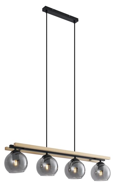Modern függőlámpa fekete fa, füstüveggel, 4-es - Aleks