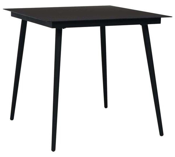 Modern Kerti Asztal - Fekete Acél és Üveg - 80x80 cm
