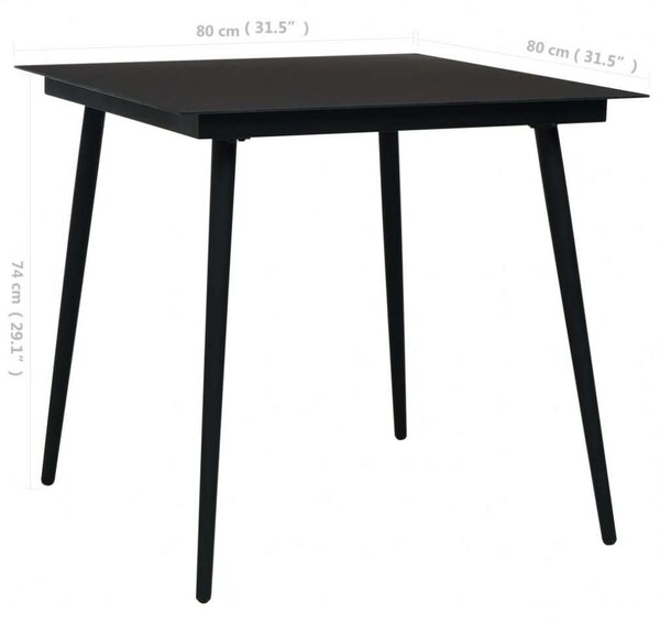 Modern Kerti Asztal - Fekete Acél és Üveg - 80x80 cm
