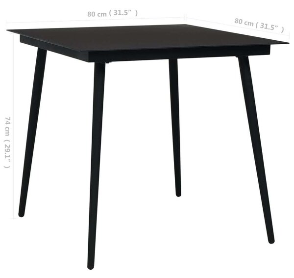Modern Kerti Asztal - Fekete Acél és Üveg - 80x80 cm