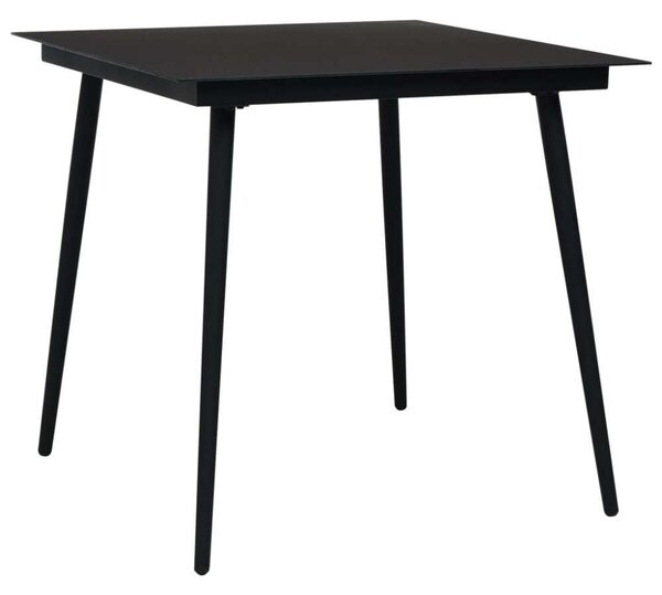 Modern Kerti Asztal - Fekete Acél és Üveg - 80x80 cm