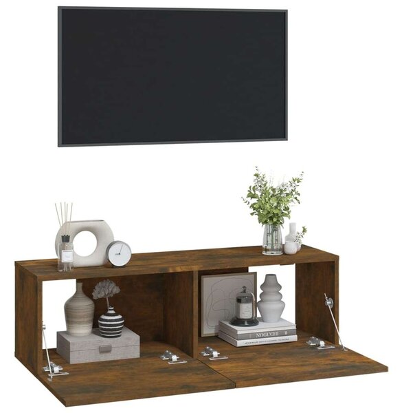Fa Fali TV Szekrény Szett - Füstös Tölgy - 100x30x30 cm
