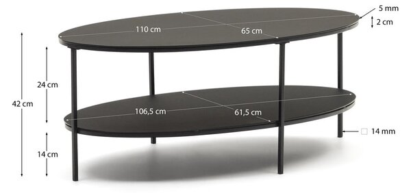Fekete dohányzóasztal üveg asztallappal 65x110 cm Fideia – Kave Home