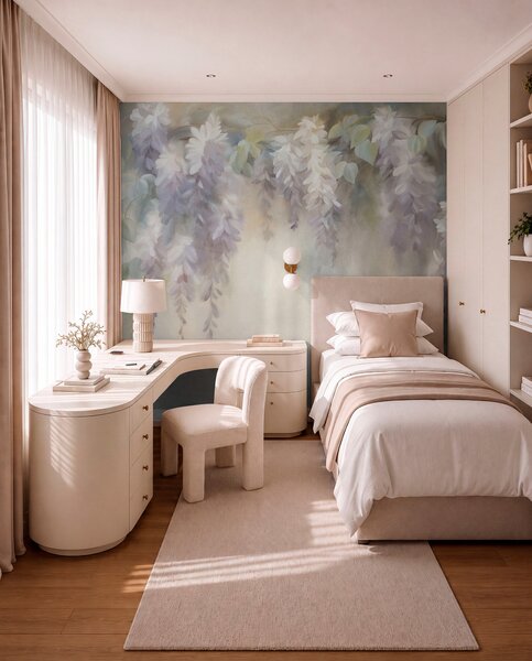 Fotótapéta Texturált, világoslila wisteria virágok, zöld levelekkel, pasztell háttér előtt, Természet fotótapéta, w09896 : Uwalls.hu