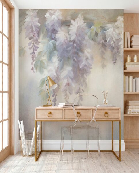 Fotótapéta Texturált, világoslila wisteria virágok, zöld levelekkel, pasztell háttér előtt, Természet fotótapéta, w09896 : Uwalls.hu