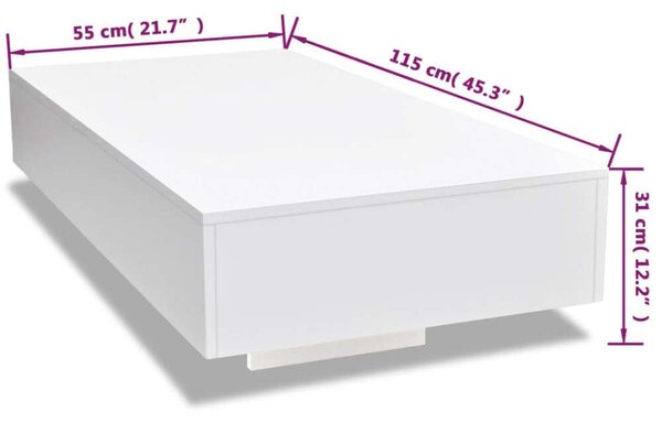 Modern Dohányzóasztal - Fehér Magasfényű - 115x55x31 cm